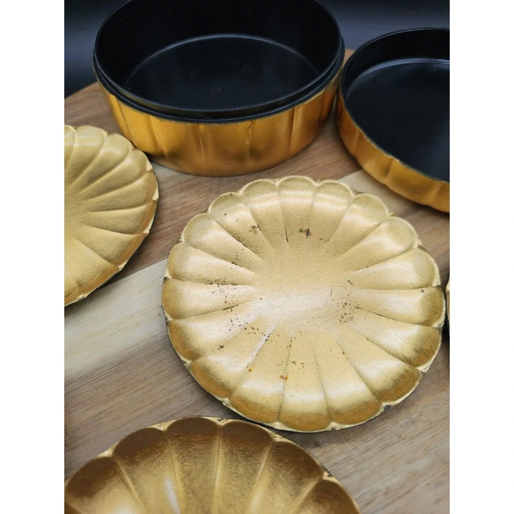 Vintage Otagiri Trinket Box/ Coaster Set Gold Laquer‎